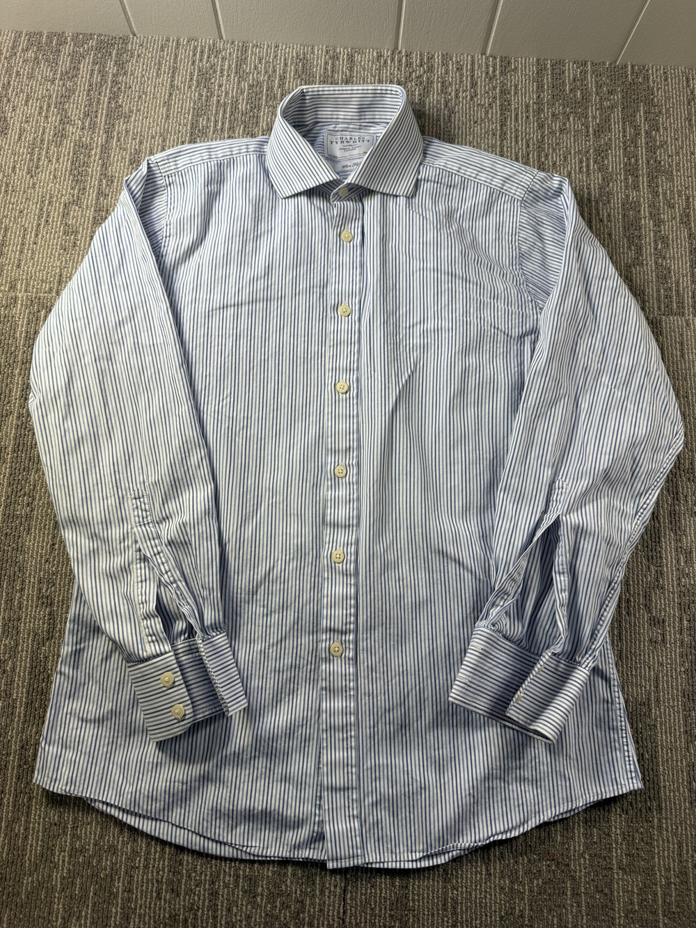 Charles Tyrwhitt Dress Shirt Mens 15.5 32/33 Blue Stripe Slim Fit Cotton LS